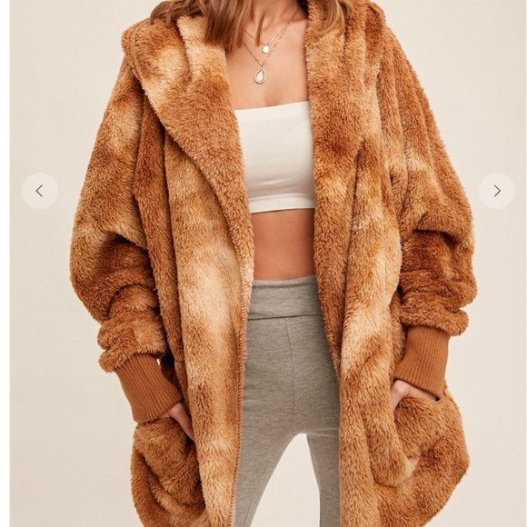 Jackets & Blazers - 077. Womens SOFT AND COZY TIE DYE FUR OPEN JACKET WITH POCKETS